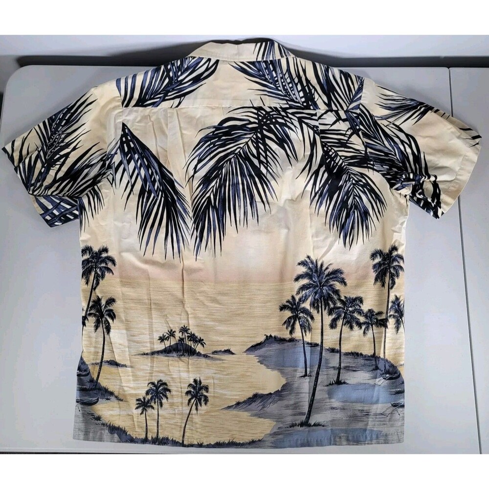 RJC Hawaiian Shirt Men's XL Beige Tan Tropical Palm Tree Button Up Vintage USA - Picture 5 of 7